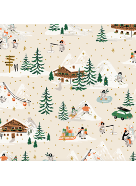 Rifle Paper Co Holiday Classics Penguin Village Cream Metallic Gold
