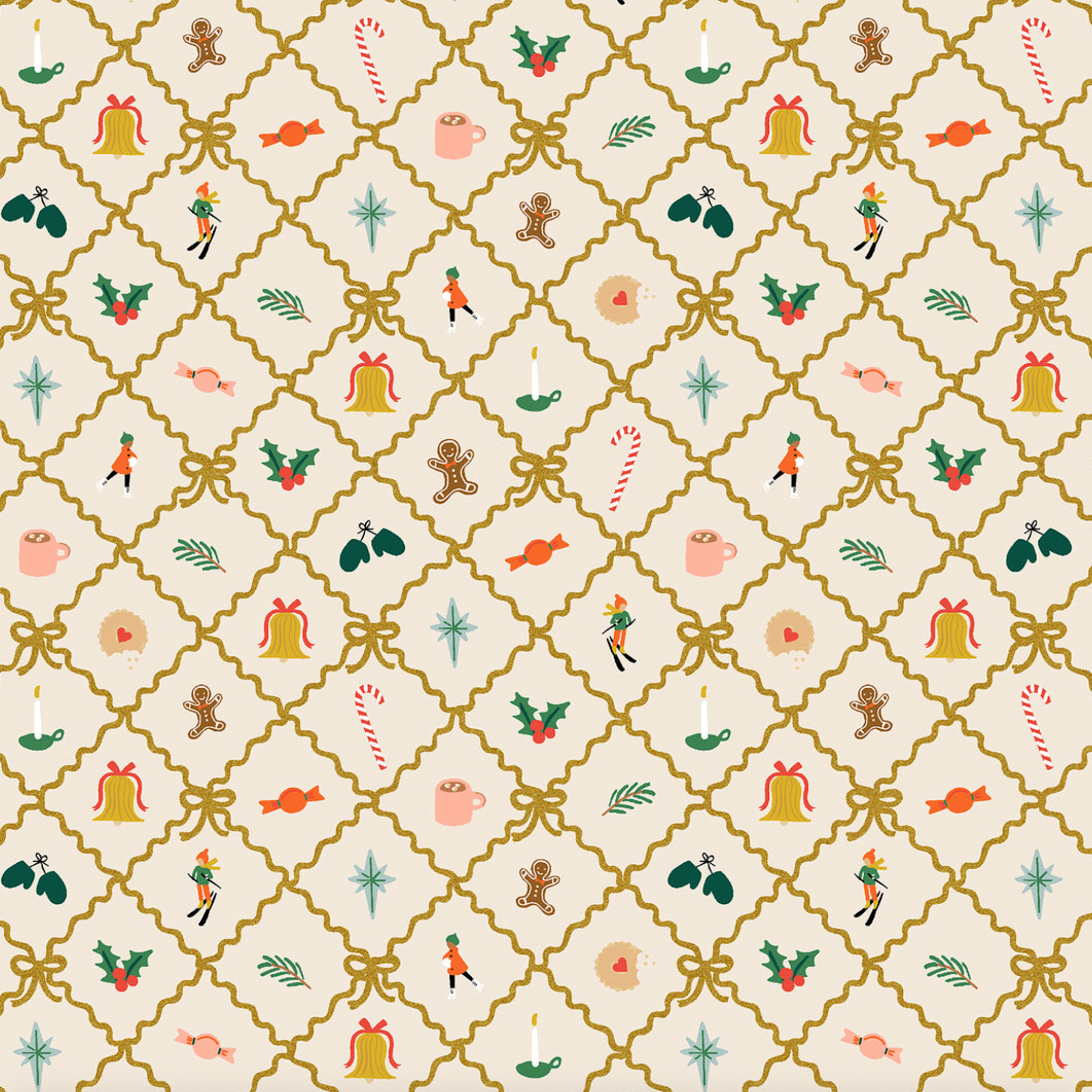 Rifle Paper Co Holiday Classics Holiday Argyle Cream Metallic Gold