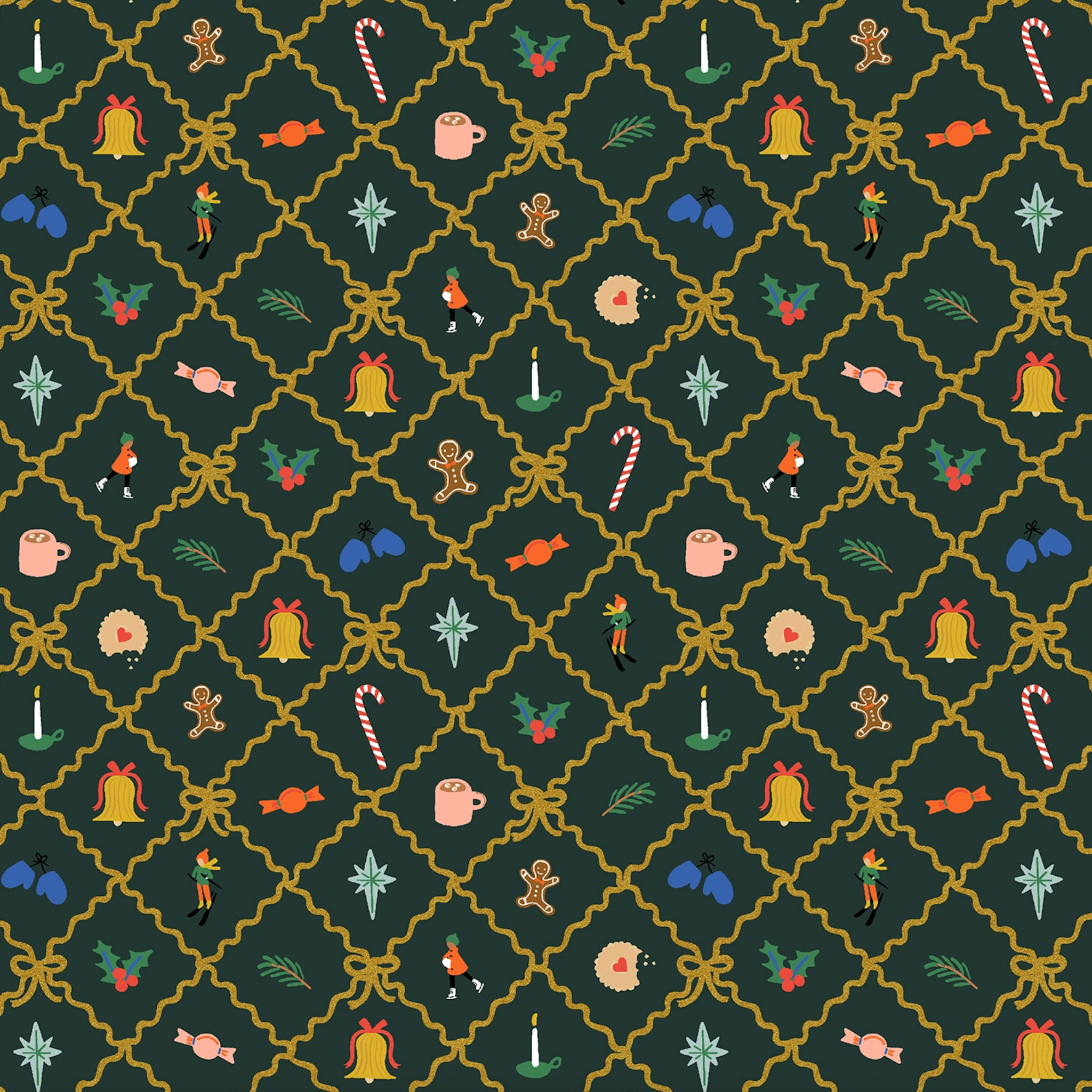 Rifle Paper Co Holiday Classics Holiday Argyle Evergreen Metallic Gold