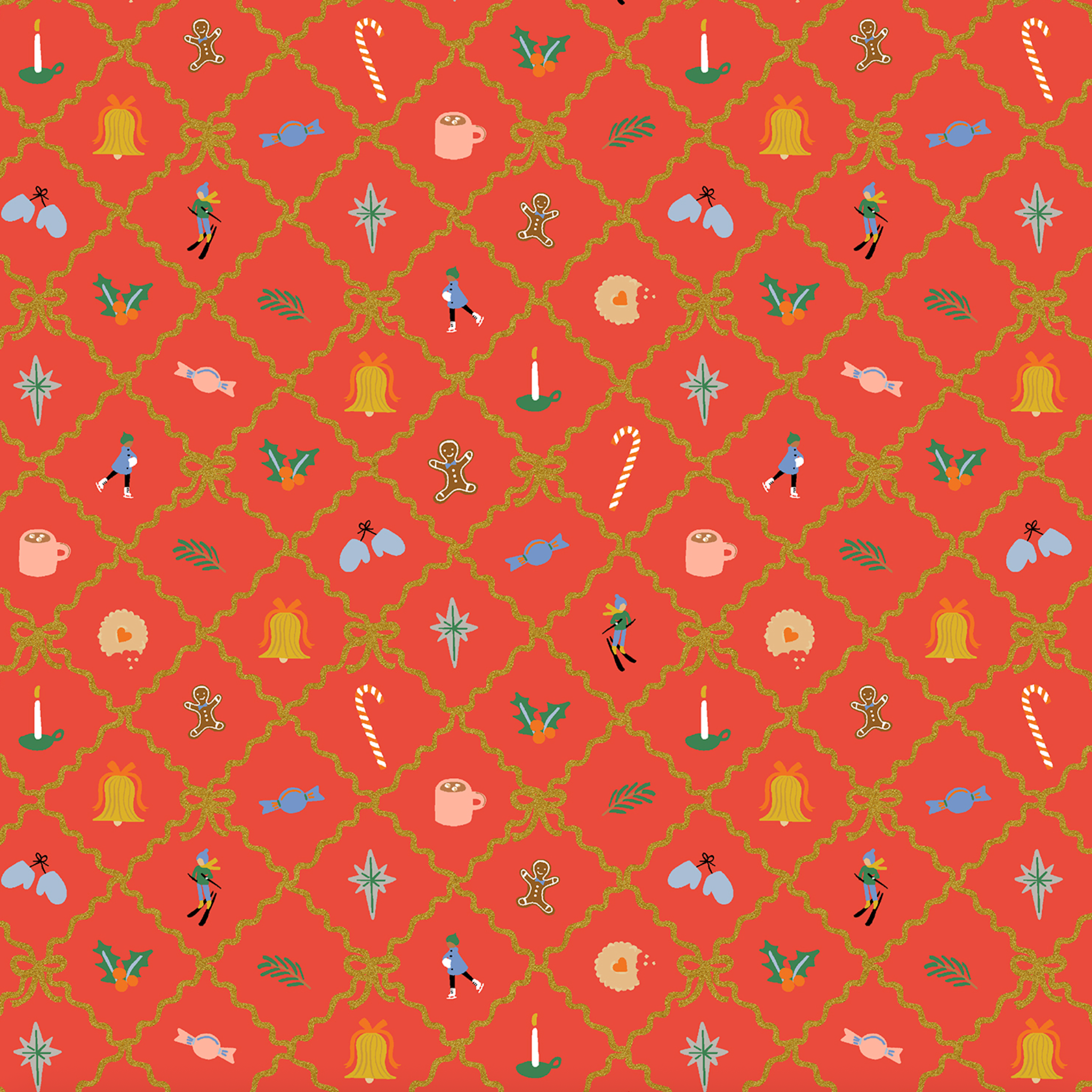 Rifle Paper Co Holiday Classics Holiday Argyle Red Metallic Gold