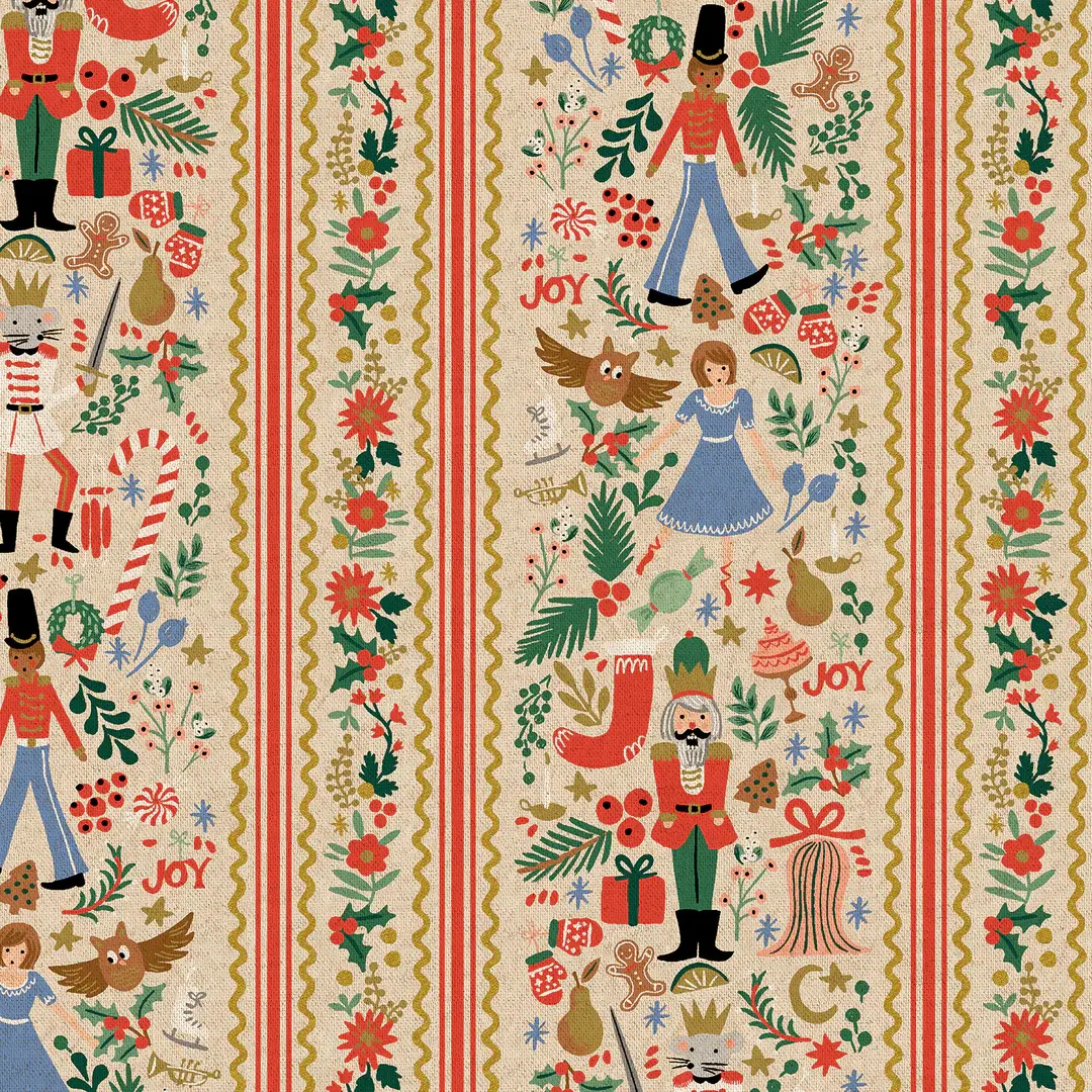 Rifle Paper Co Holiday Classics Holly Jolly Nutcracker Cream Metallic Gold Canvas