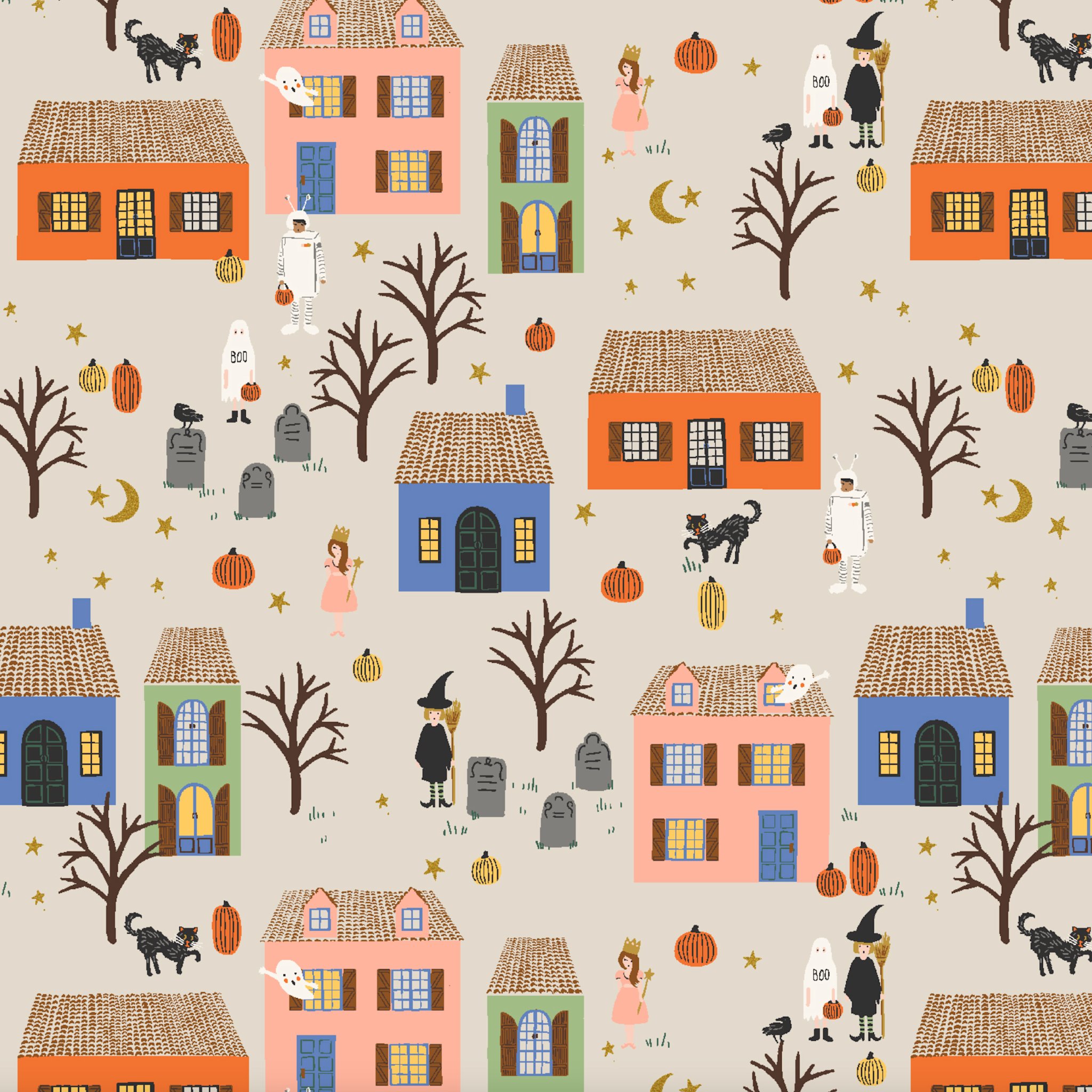 Cotton + Steel Rifle Paper Co. Halloween Night Linen Metallic