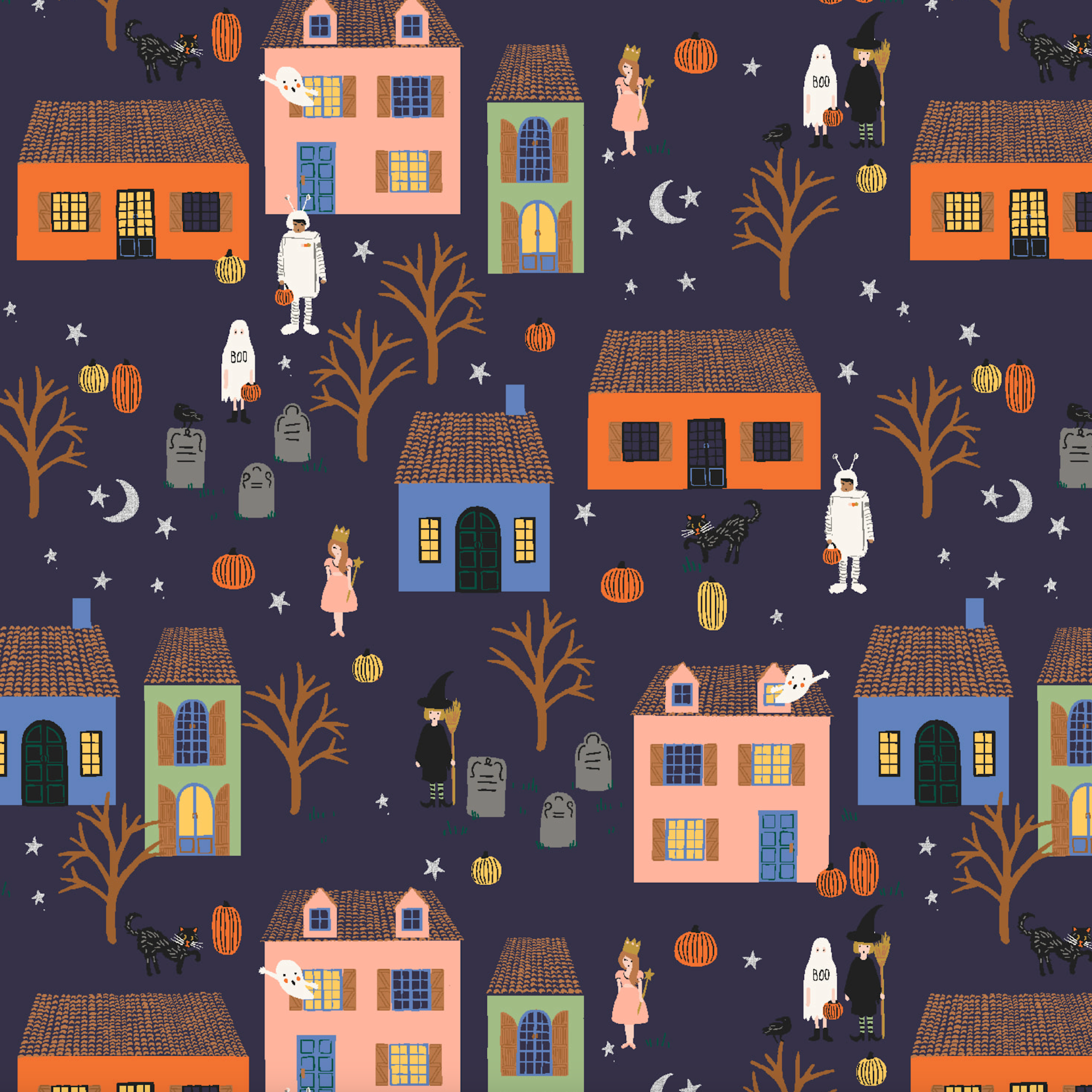 Cotton + Steel Rifle Paper Co. Halloween Night Navy Metallic