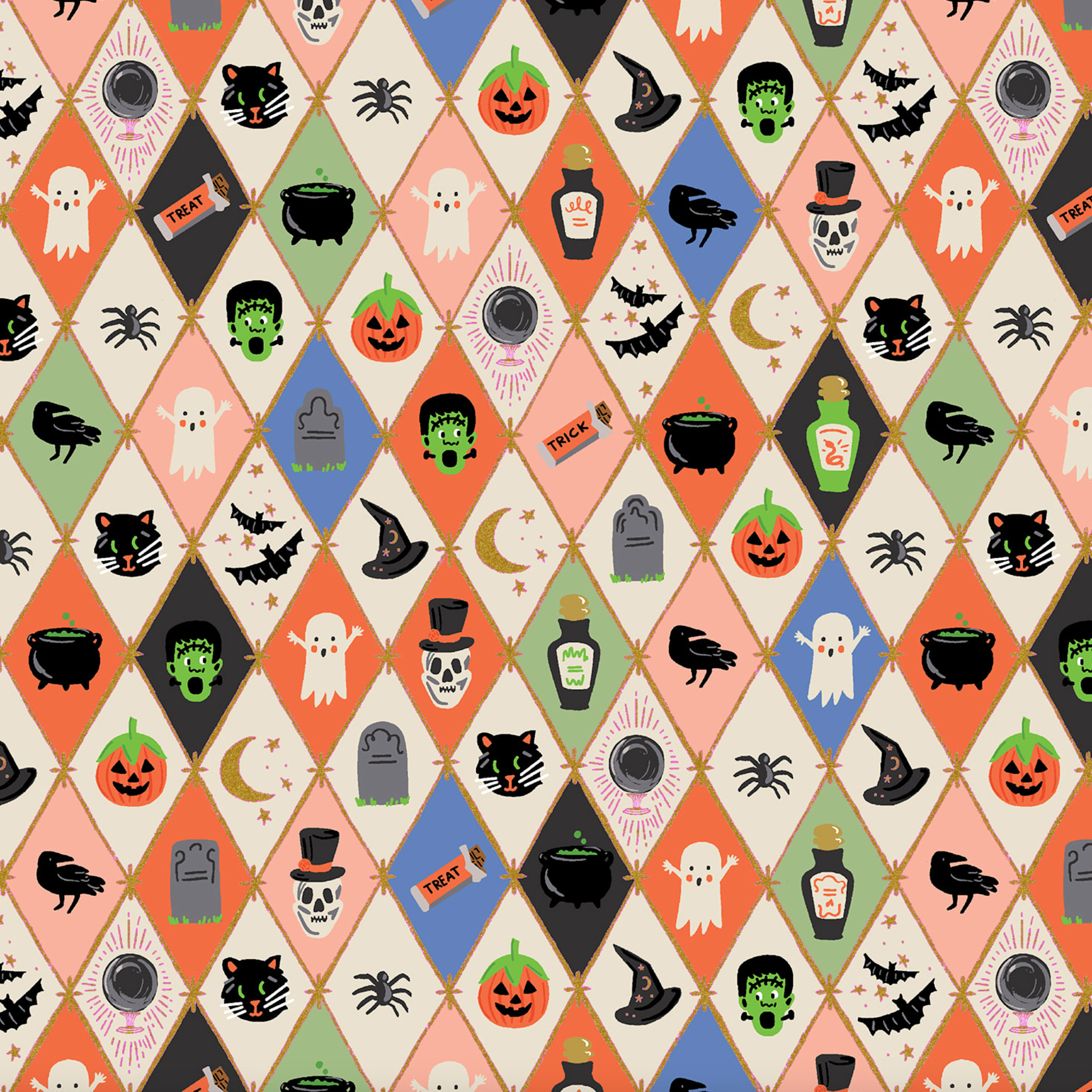 Cotton + Steel SALE Rifle Paper Co. Halloween Argyle Multi Metallic