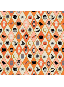 Cotton + Steel Rifle Paper Co. Halloween Argyle Orange Metallic