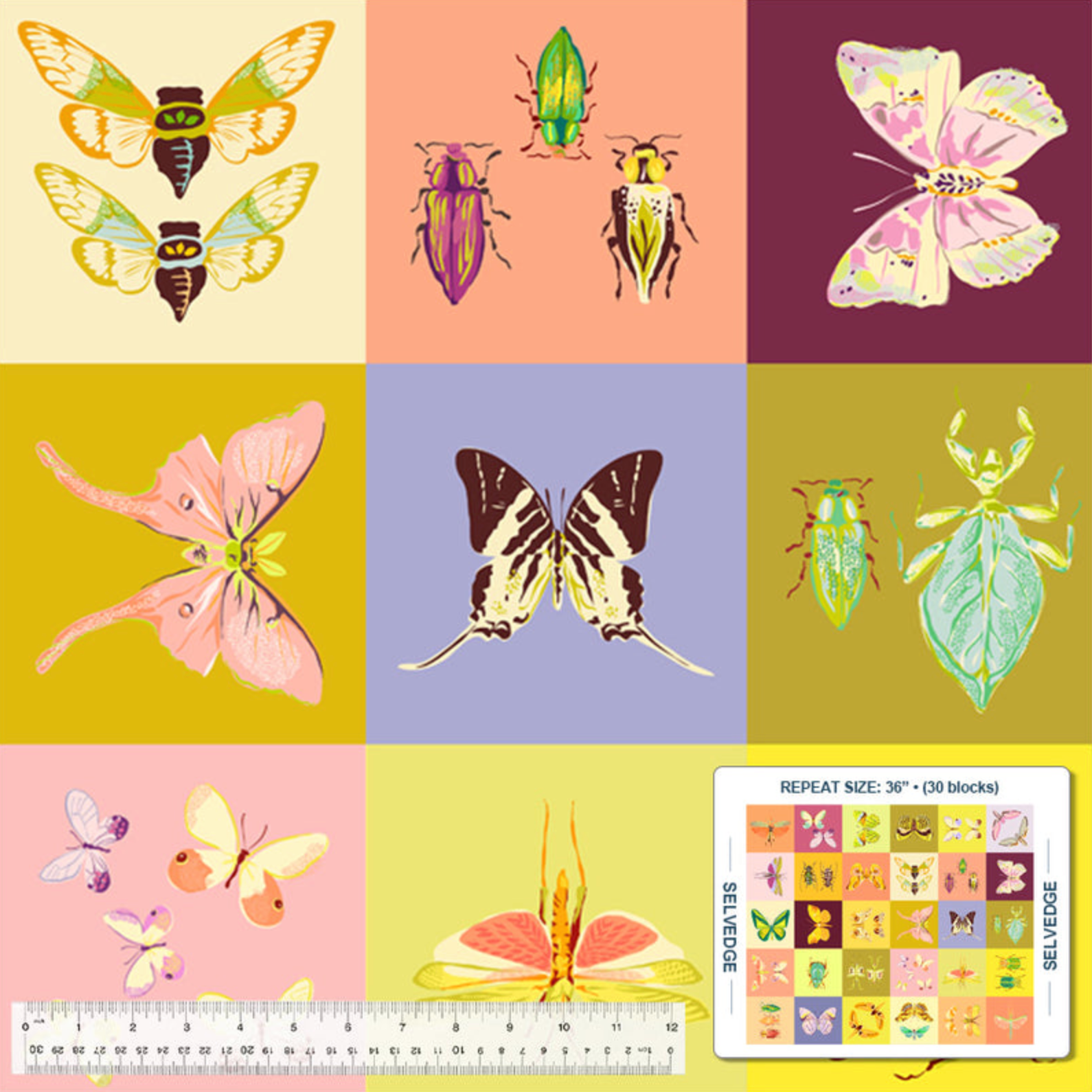 Windham Fabrics Insectarium Square Dance Multi 36" Panel