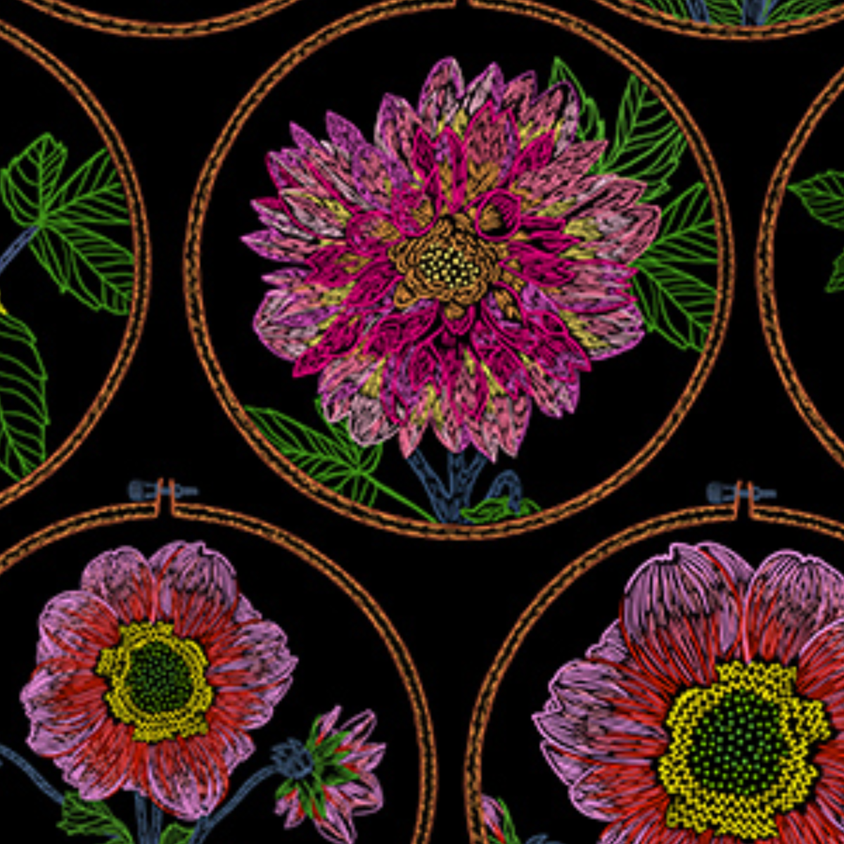 Northcott Silhouette Feeling Hoopful Black