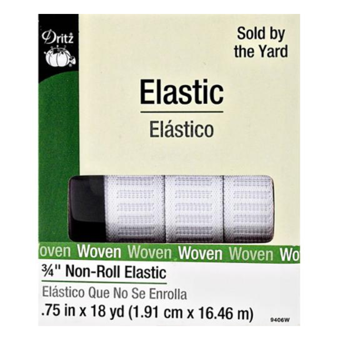 Dritz White Flat Non-Roll Elastic 3/4”