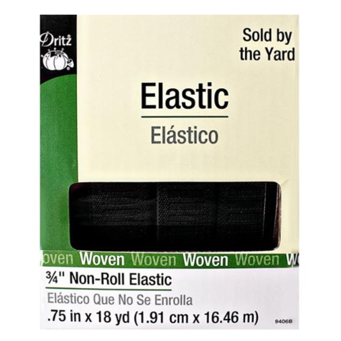 Dritz Black Flat Non-Roll Elastic 3/4"