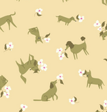 Cloud 9 Fabrics SALE Playful Dogs Dog and Big Flowers