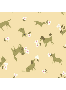Cloud 9 Fabrics SALE Playful Dogs Dog and Big Flowers