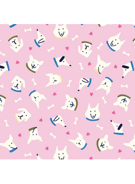Cloud 9 Fabrics SALE Playful Dogs Sunset Dog Faces Pink