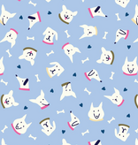 Cloud 9 Fabrics Playful Dogs Sunrise Dog Faces Blue