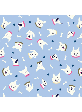 Cloud 9 Fabrics Playful Dogs Sunrise Dog Faces Blue