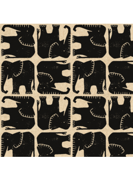 Cotton + Steel Rising Sun Jolly Elephant - Black Unbleached Canvas