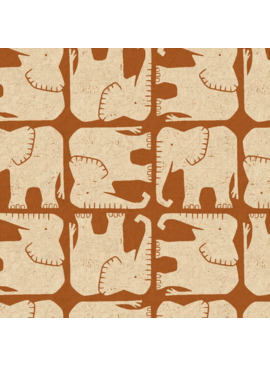 Cotton + Steel Rising Sun Jolly Elephant - Umber Unbleached Canvas