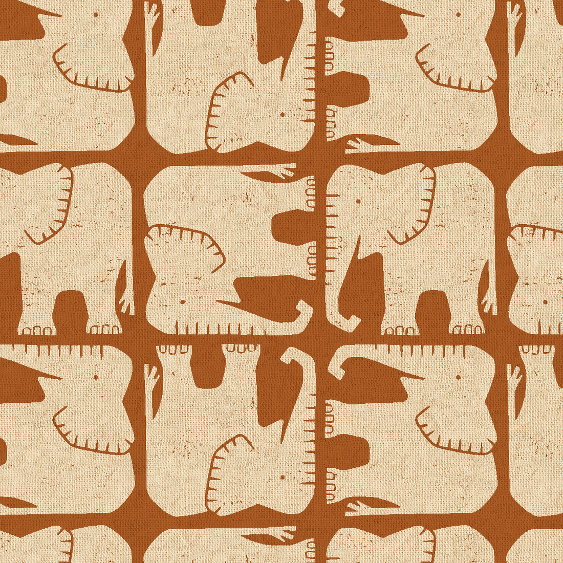 Cotton + Steel Rising Sun Jolly Elephant - Umber Unbleached Canvas