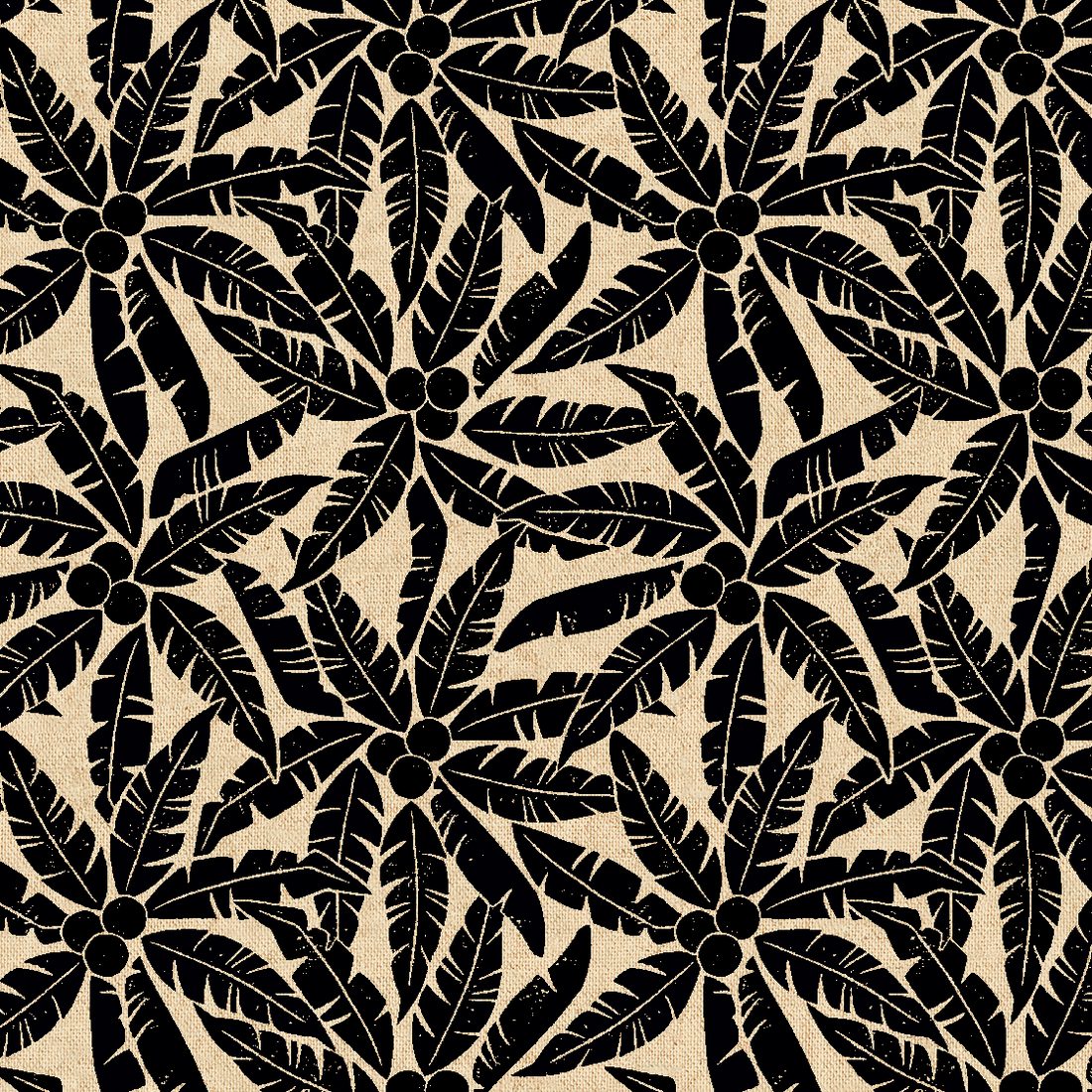 Cotton + Steel Rising Sun Palm Tree- Black Unbleached Canvas