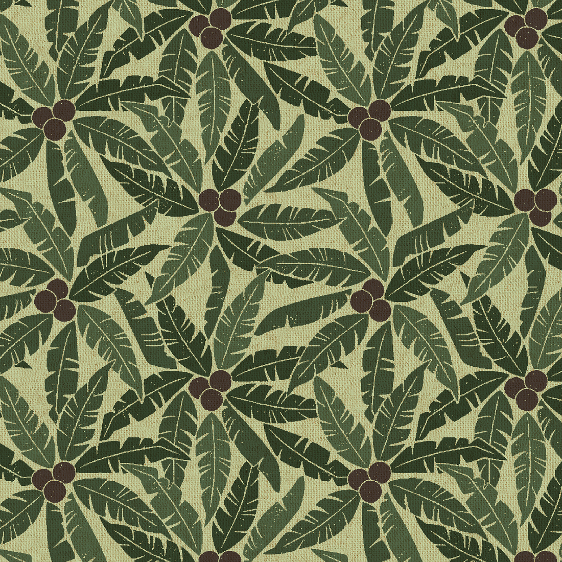 Cotton + Steel Rising Sun Palm Tree- Leafy Green Unbleached Canvas