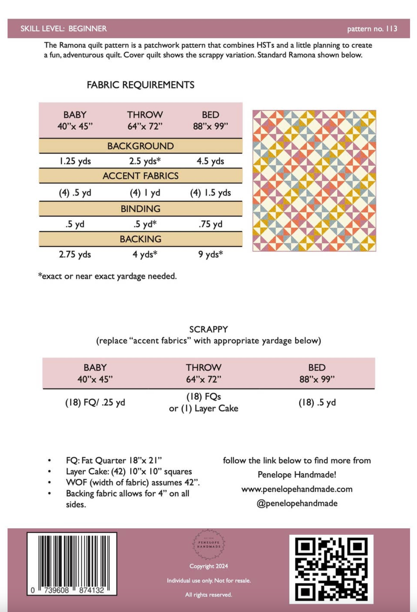 Penelope Handmade Penelope Handmade Ramona Quilt Pattern