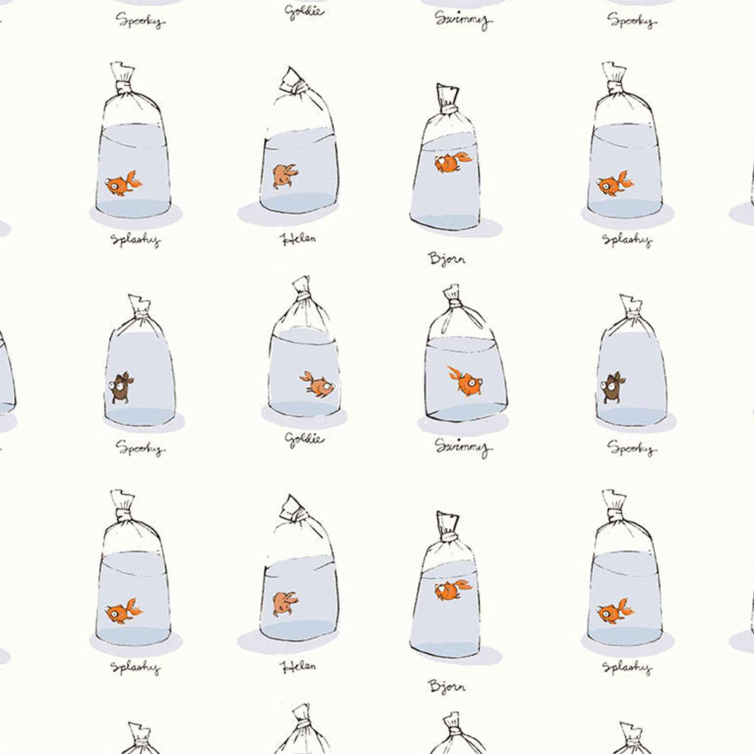 Windham Fabrics Heather Ross Favorites Goldfishes in Bags White