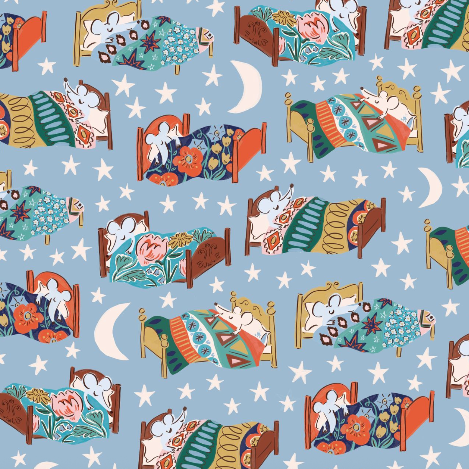 Cloud 9 Fabrics House Mouse Bedtime Blue