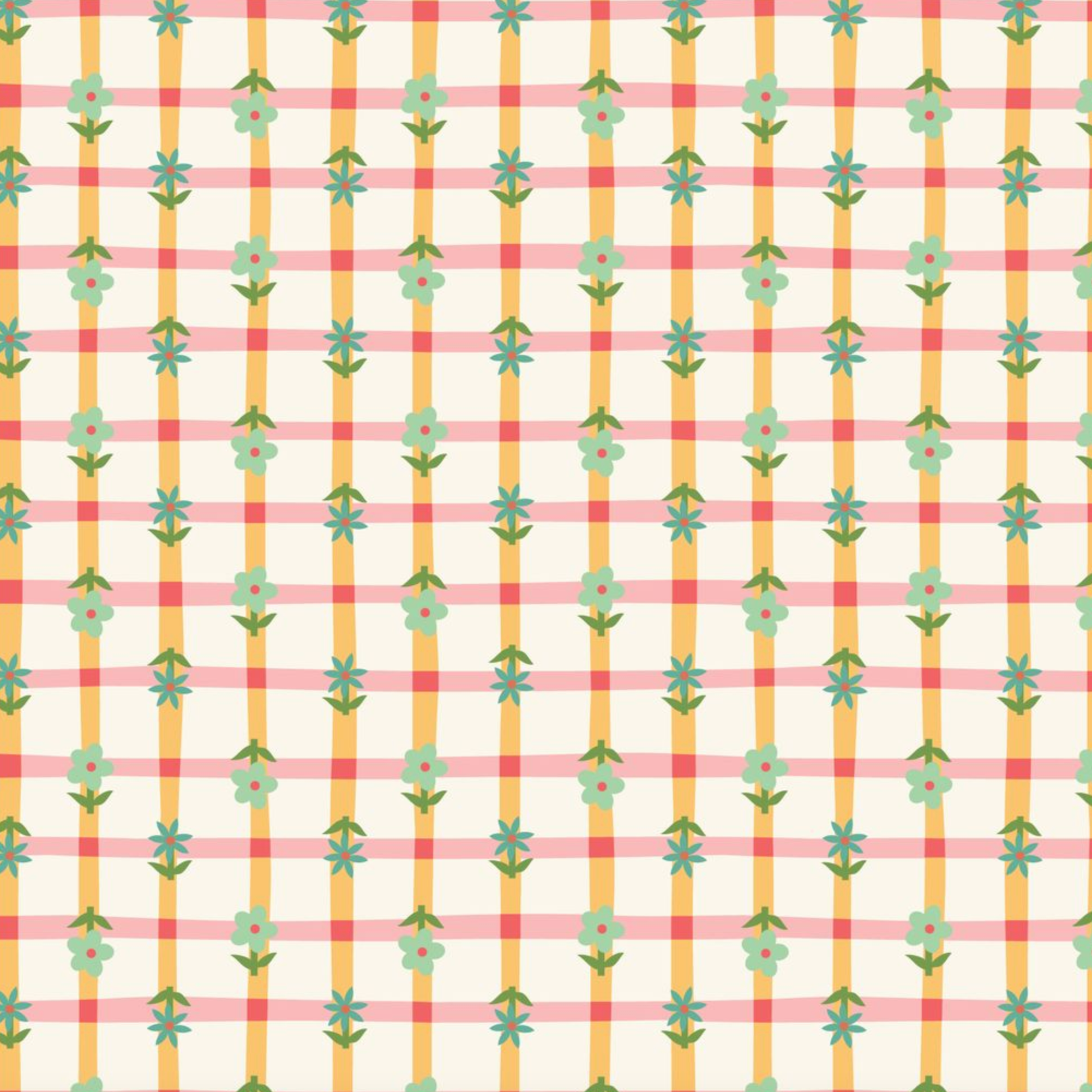 Cloud 9 Fabrics Love Bugs Petal Plaid Orange/Red