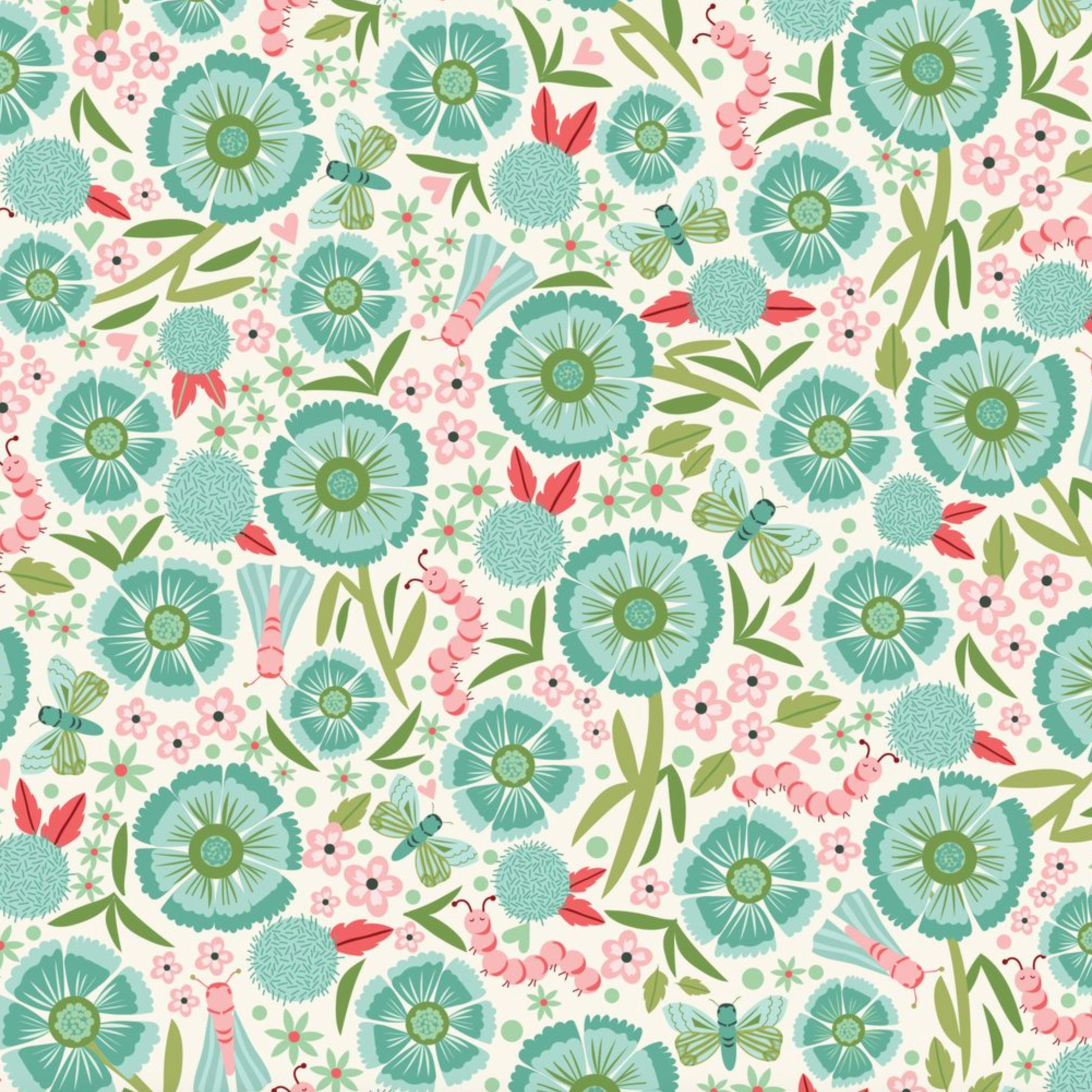Cloud 9 Fabrics Love Bugs Garden Whimsy Turquoise