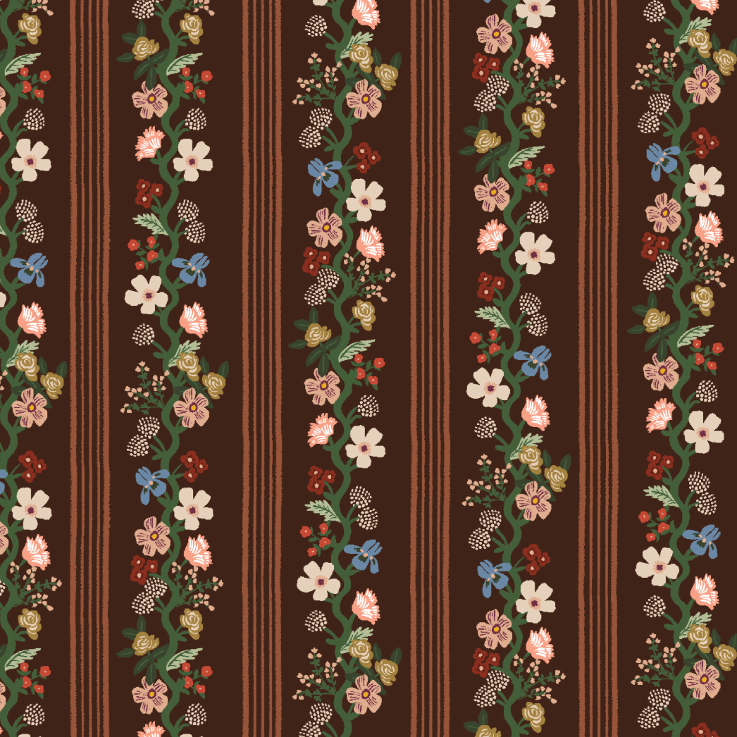 Rifle Paper Co Gracie by Rifle Paper Co. Floral Trellis Stripe Cocoa