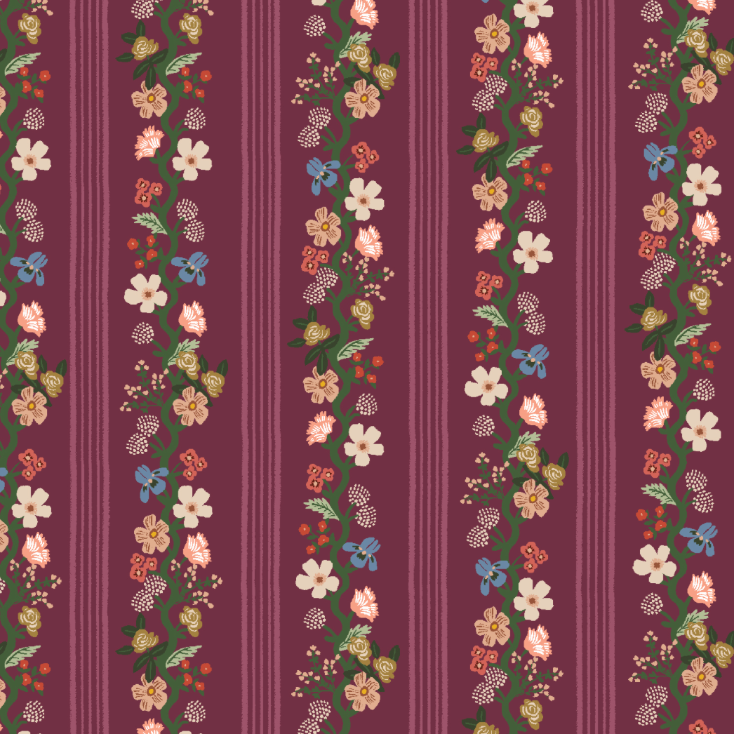 Rifle Paper Co Gracie by Rifle Paper Co. Floral Trellis Stripe Burgundy