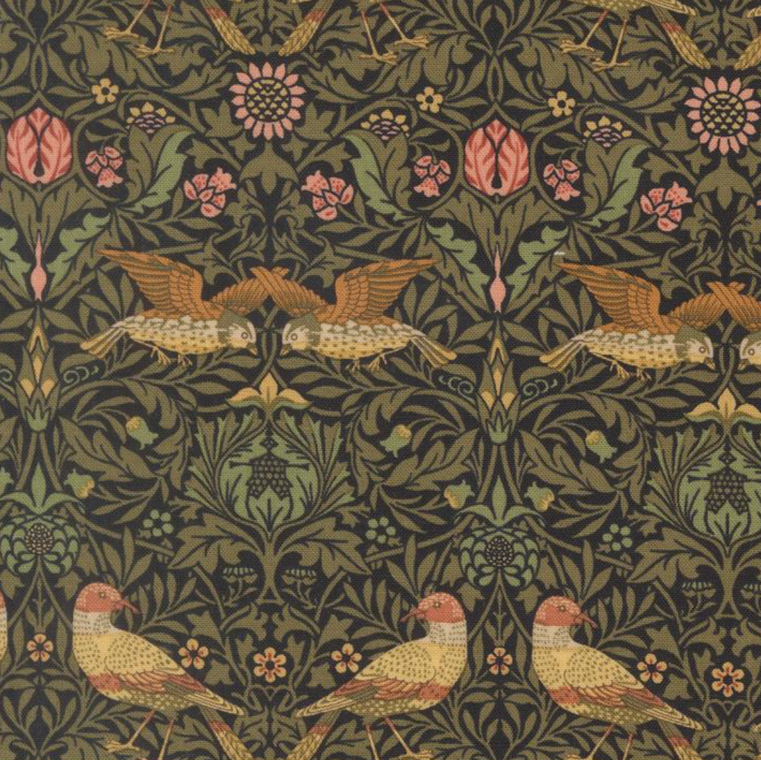 Moda Morris Muse Birds Damask Ebony