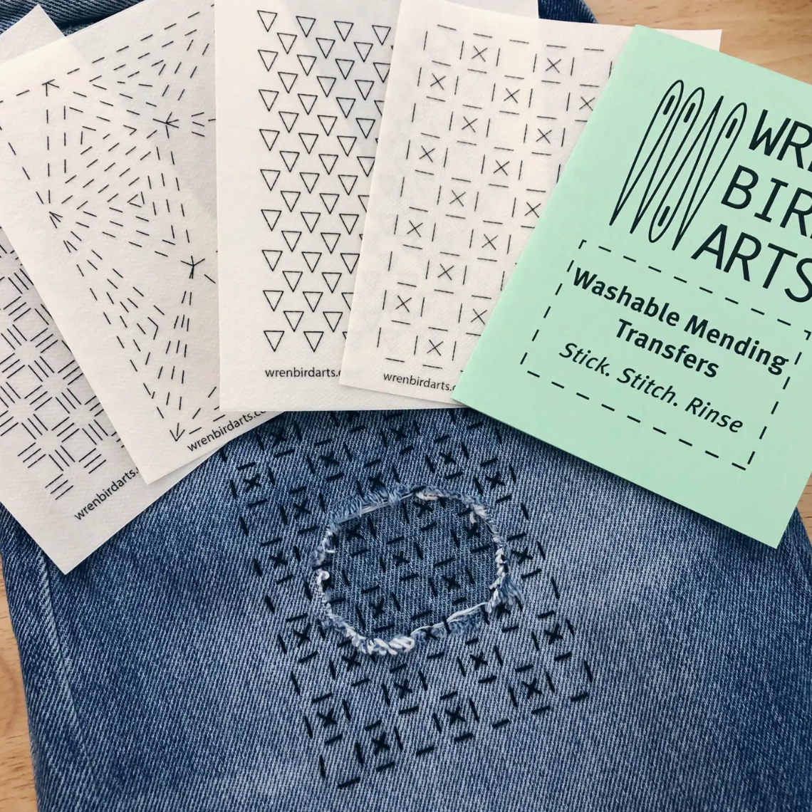 Wren Bird Arts Mending Embroidery Transfers #4 Green