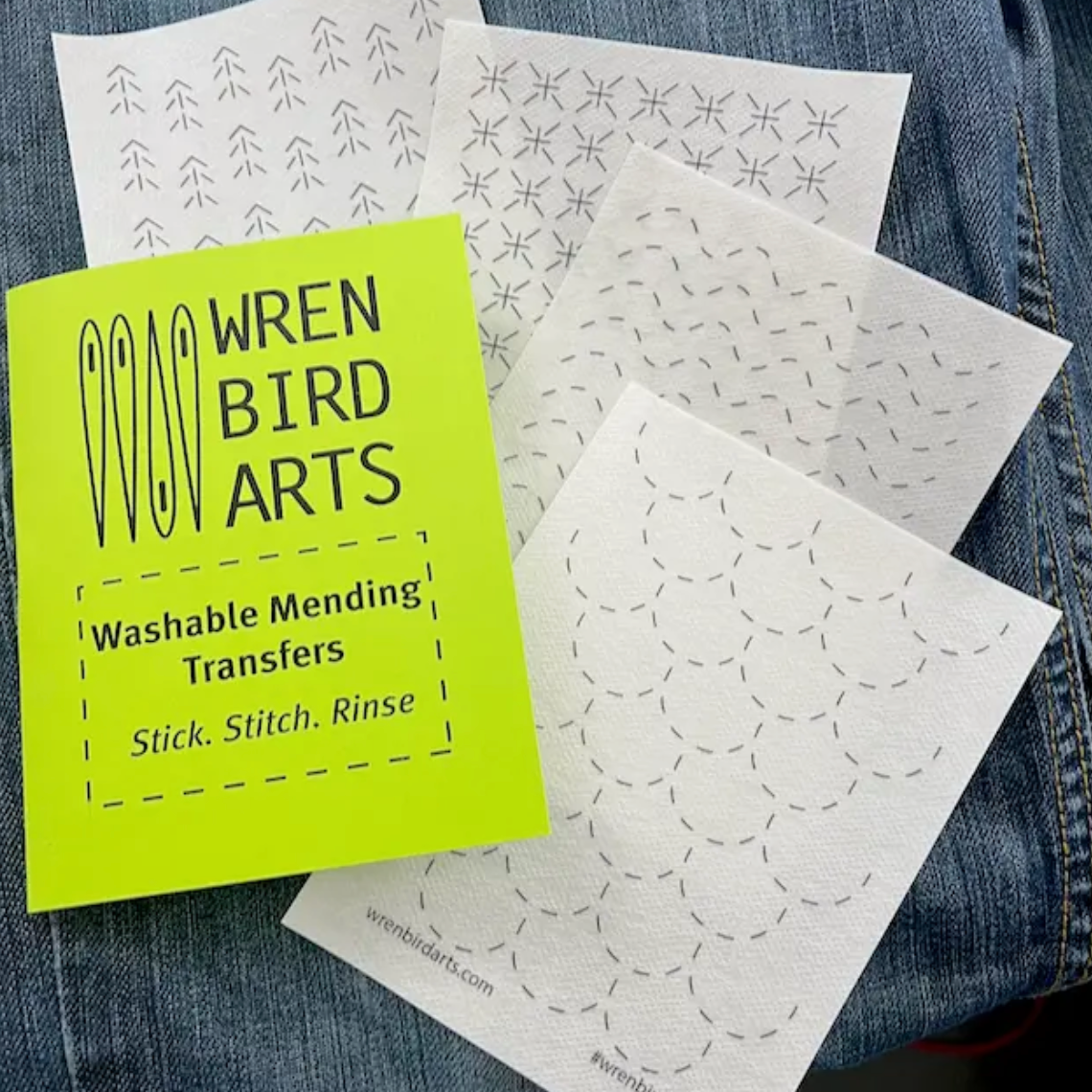 Wren Bird Arts Mending Embroidery Transfers #11 Neon Green
