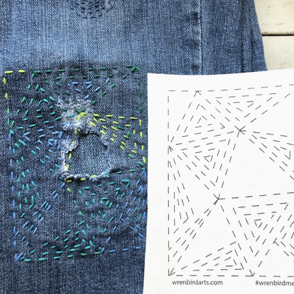 Wren Bird Arts Mending Embroidery Transfers #4 Green