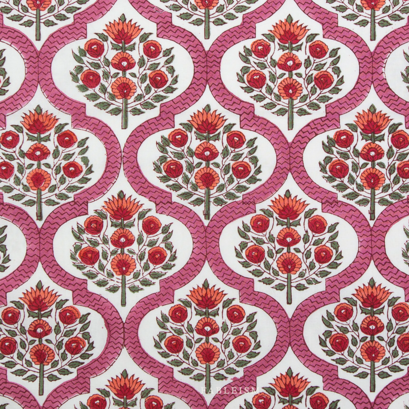 Fableism Supply Co Indian Block Prints Cottage Lattice Floral Pink