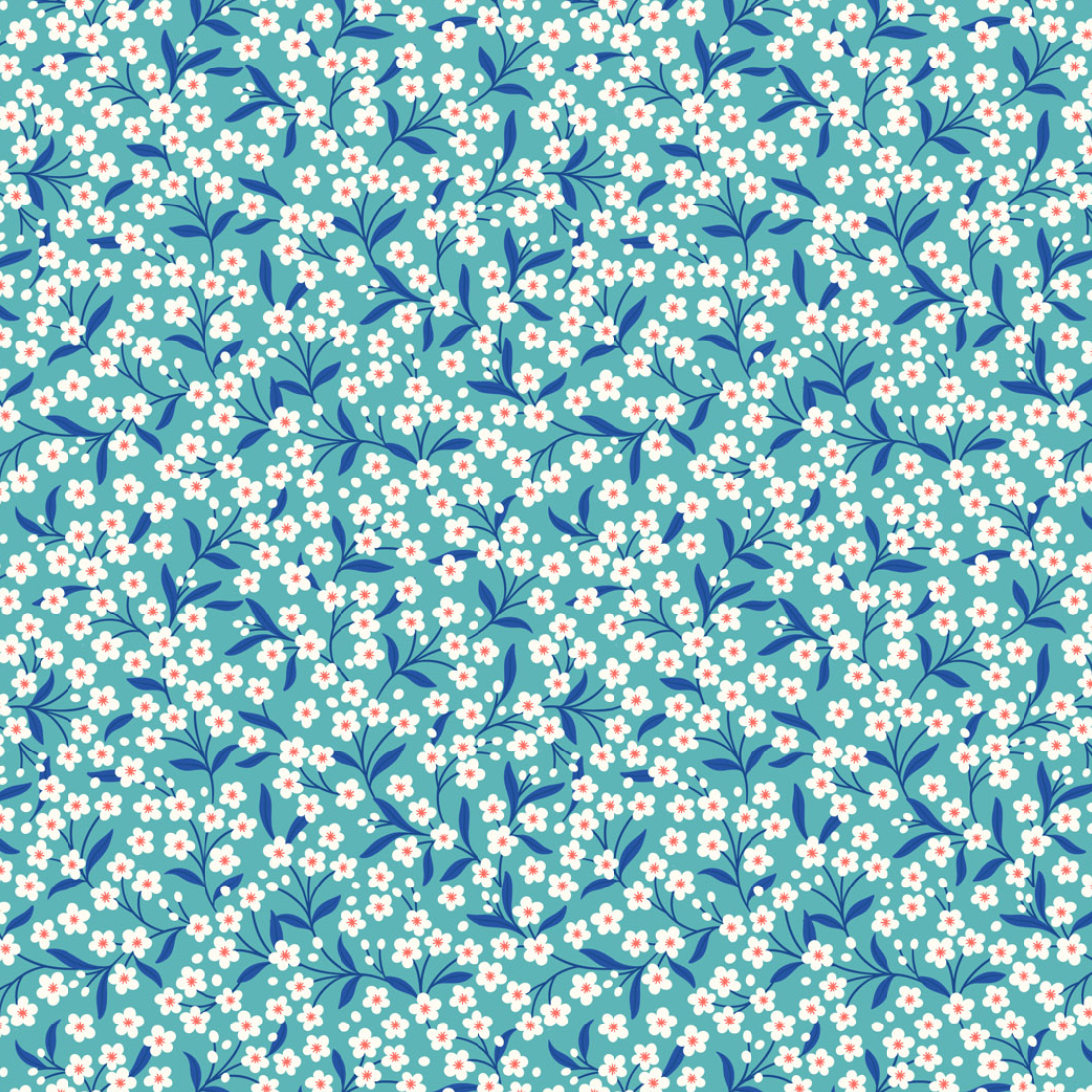 Lewis & Irene Boho Blooms Turquoise and Blue Flower Sprigs