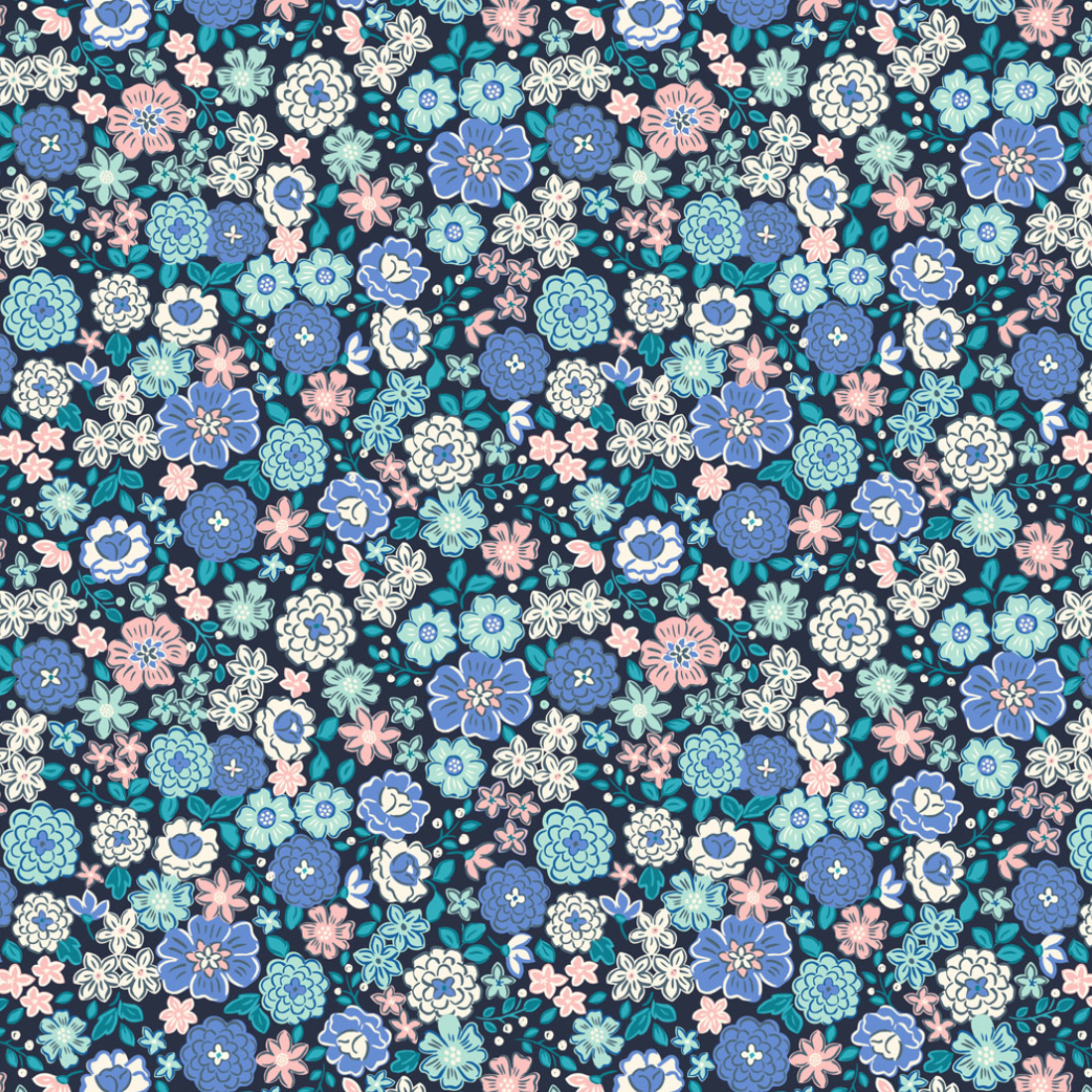 Lewis & Irene Boho Blooms Flower Blues Pinks and Navy