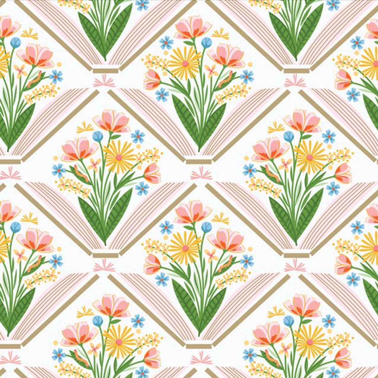 Cloud 9 Fabrics Bookworm Stories Bloom White