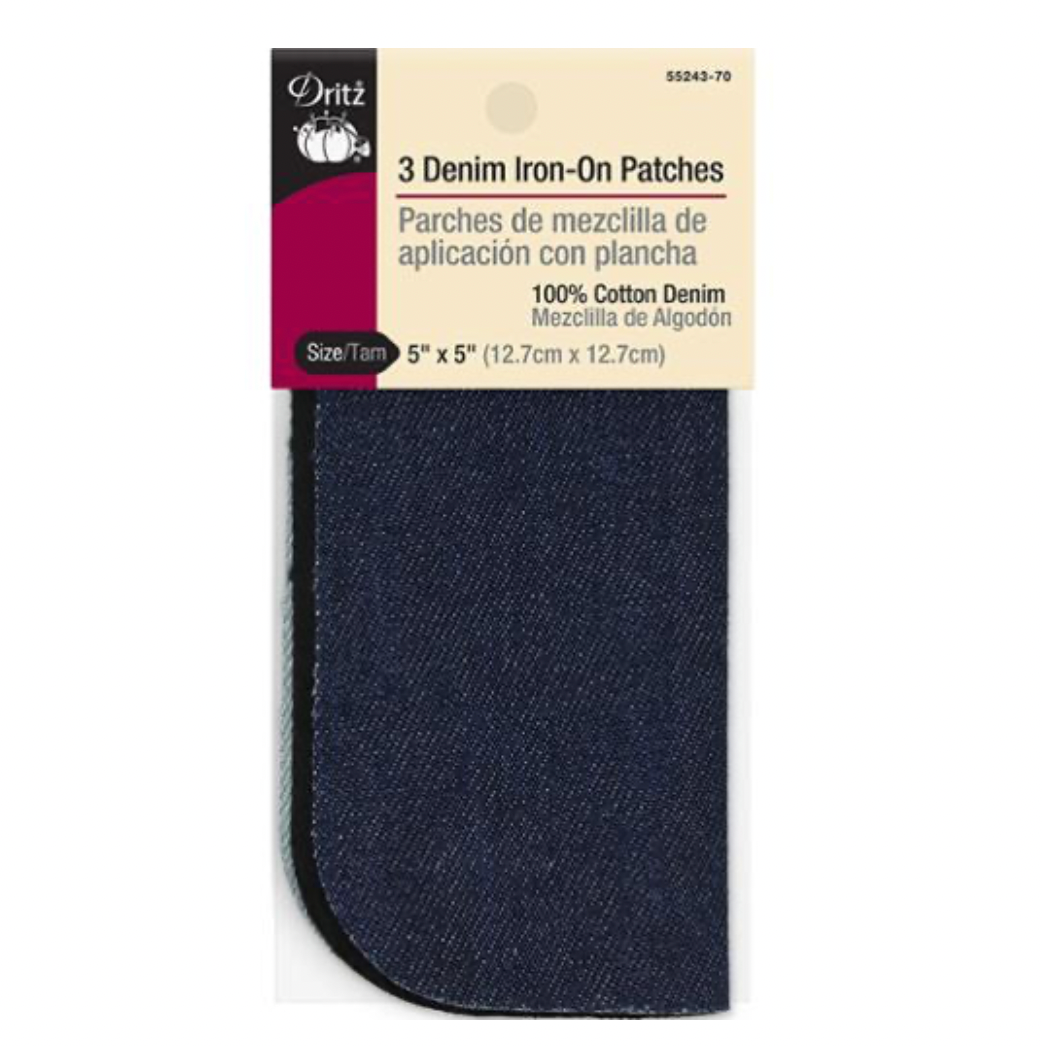 Dritz Twill Iron-On Patches Assorted Denim 3ct