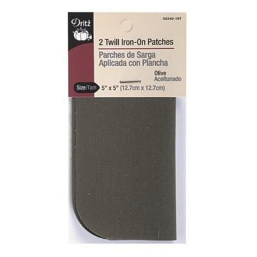 Dritz Twill Iron-On Patches Olive 2ct