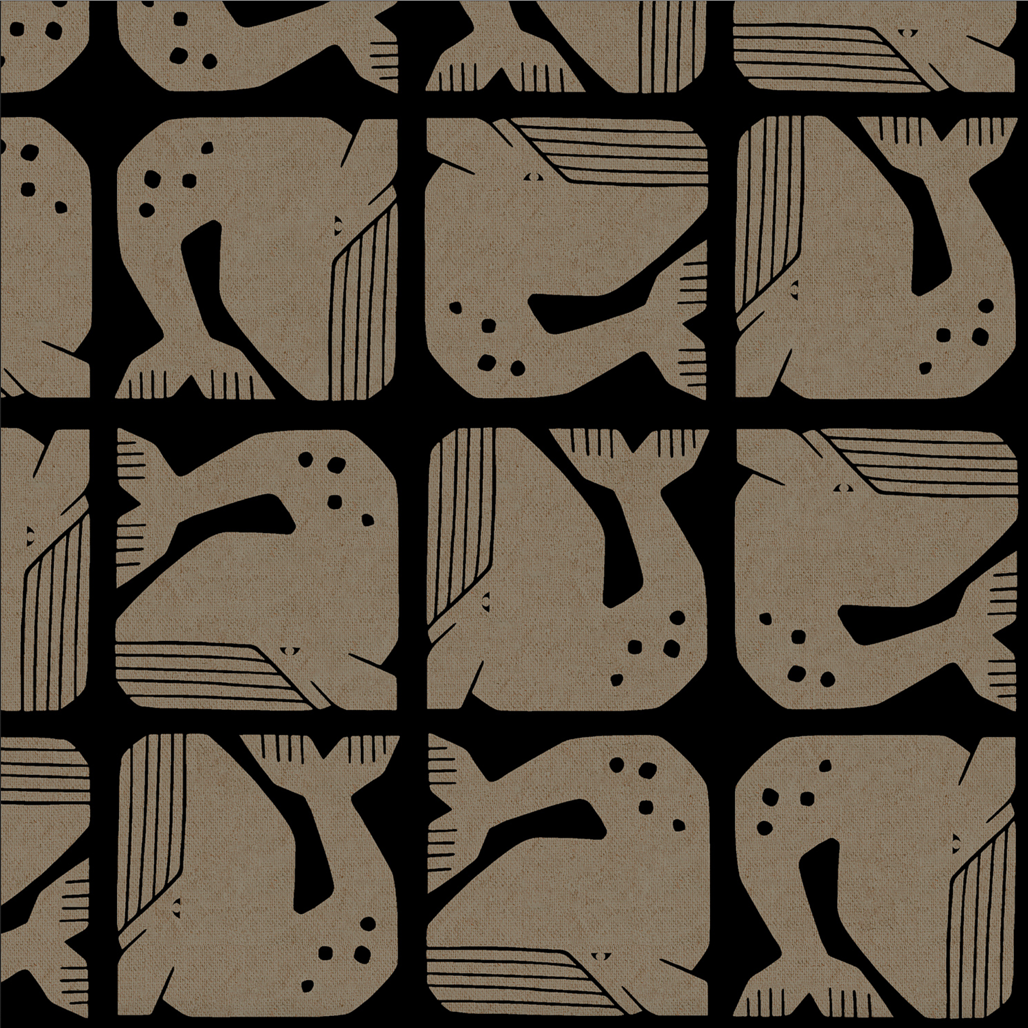 Cotton + Steel By The Seaside Grumpy Whale Black Canvas