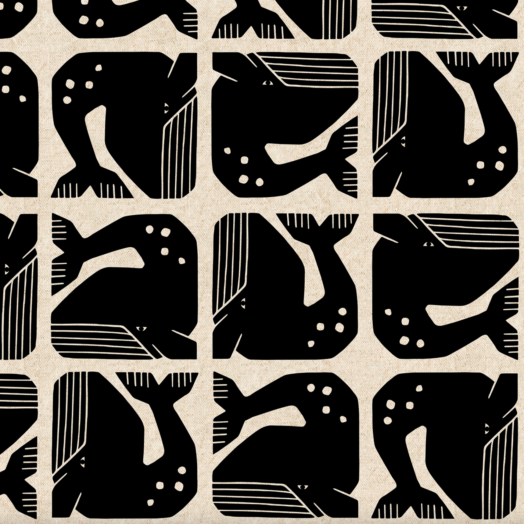 Cotton + Steel By The Seaside Grumpy Whale Night Sky White Canvas