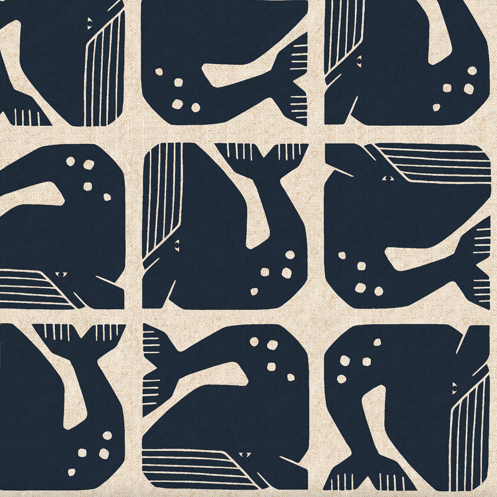 Cotton + Steel By The Seaside Grumpy Whale Navy White Canvas
