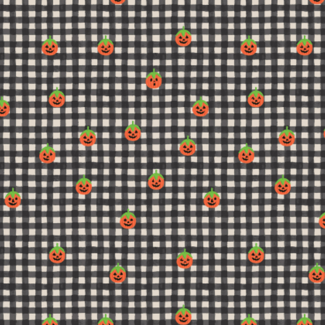 Cotton + Steel Halloween Pumpkin Gingham Black