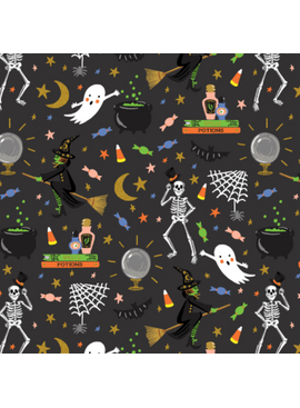 Cotton + Steel Halloween Halloween Party Black Metallic