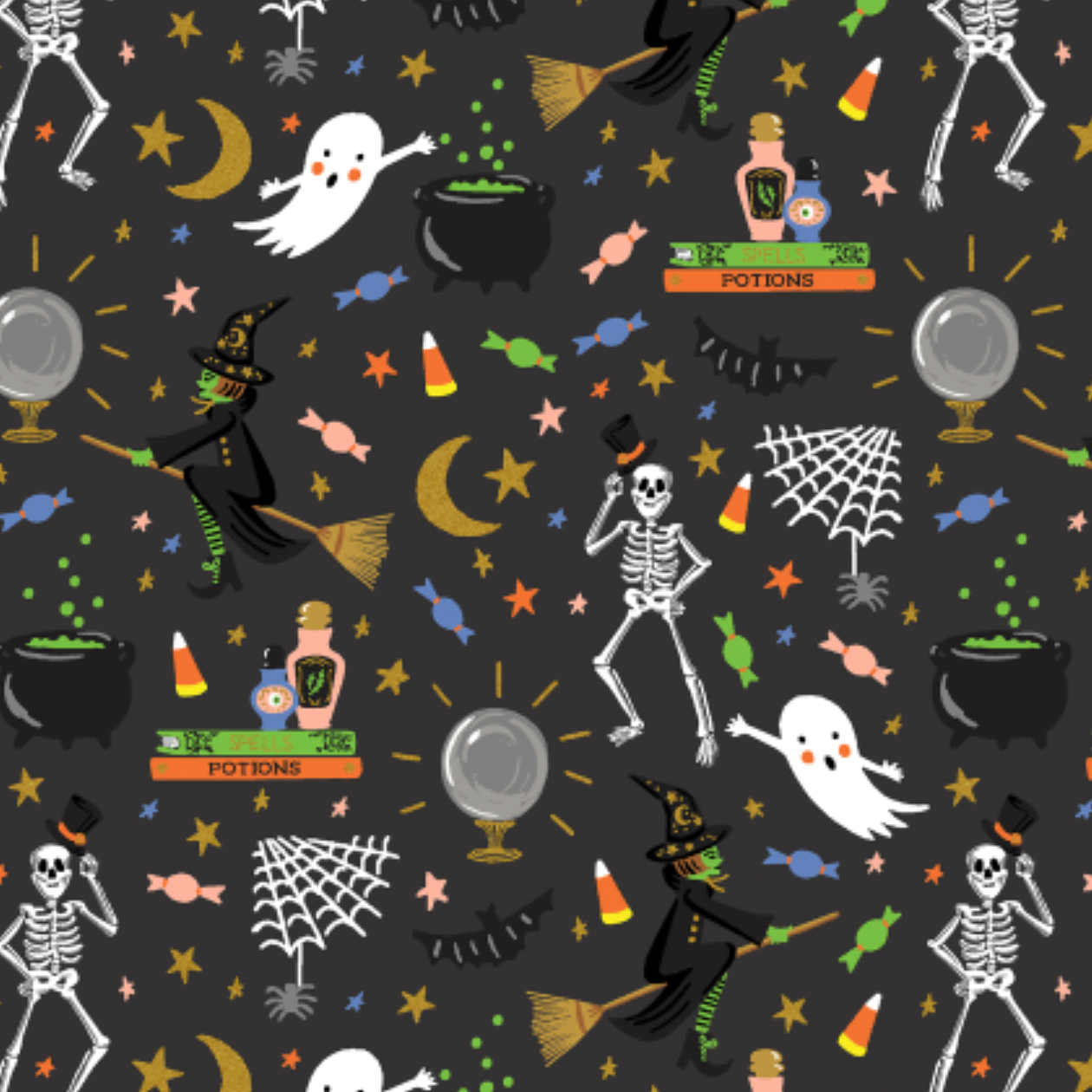 Cotton + Steel Halloween Halloween Party Black Metallic