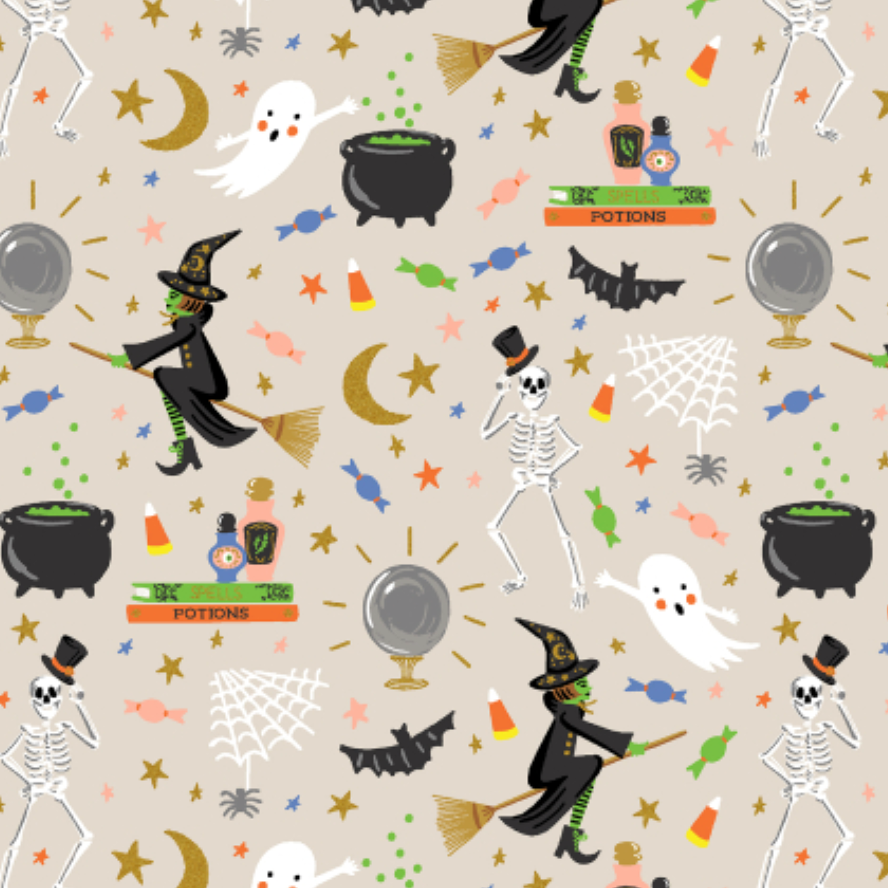 Cotton + Steel Halloween Halloween Party Linen Metallic