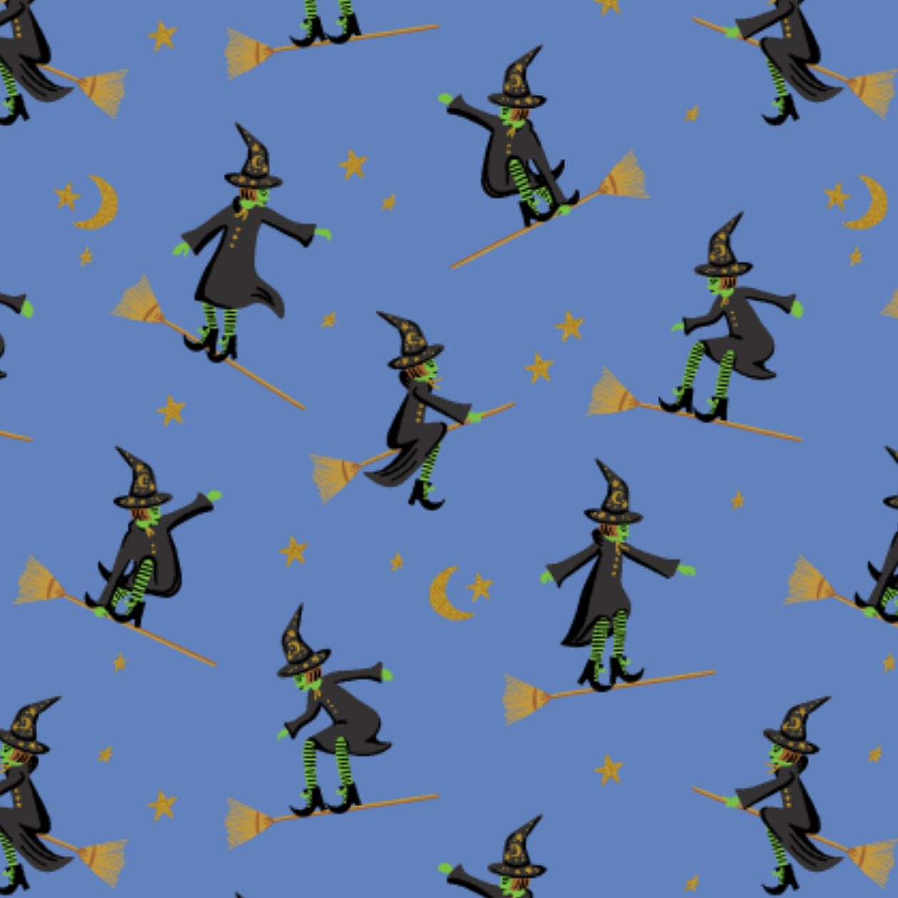 Cotton + Steel Halloween Wicked Witches Blue Metallic