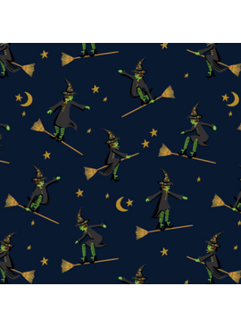 Cotton + Steel Halloween Wicked Witches Navy Metallic