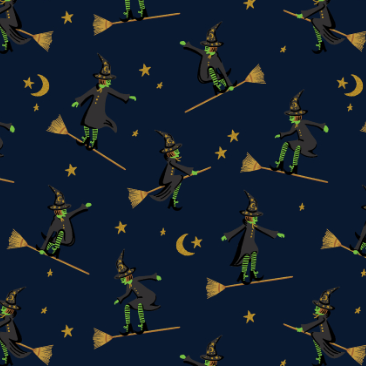 Cotton + Steel Halloween Wicked Witches Navy Metallic